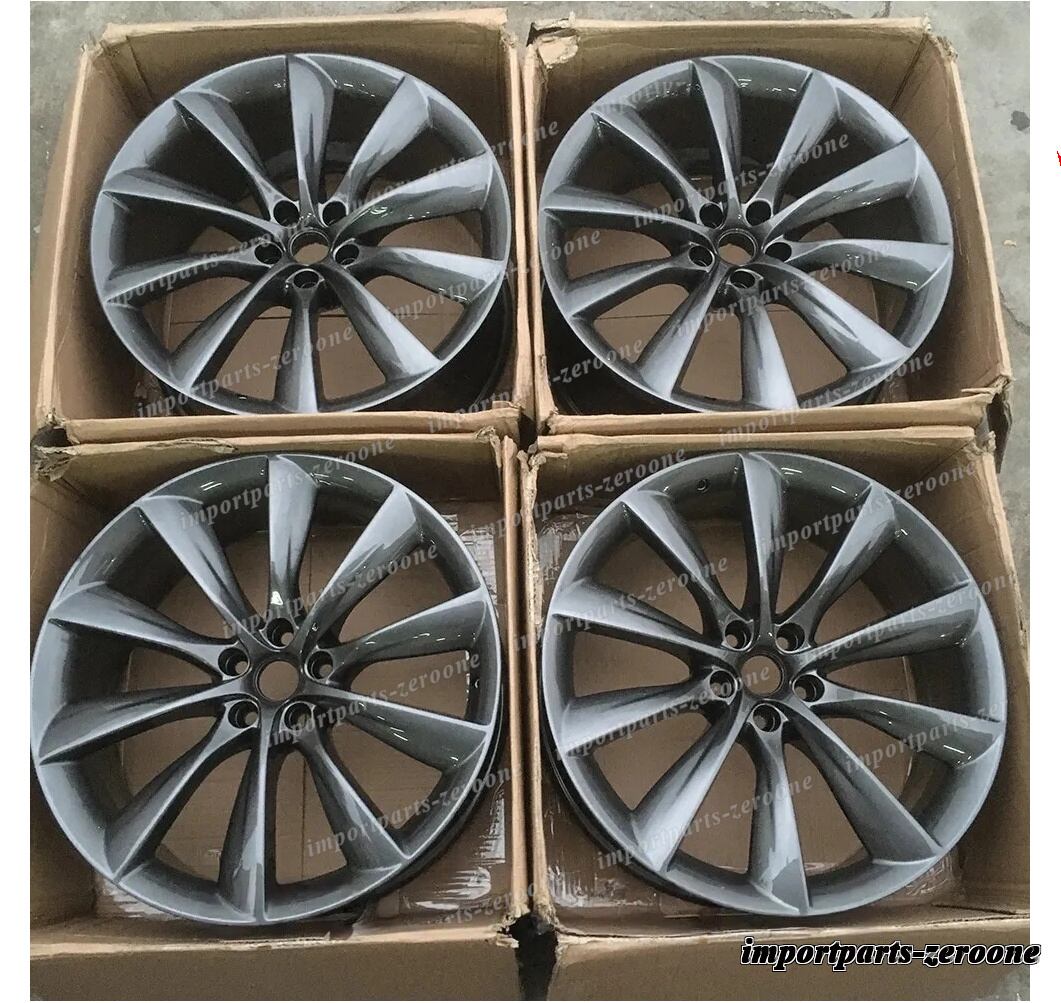 22インチ Tスタイル グレー スタッガー ホイール  テスラ モデル X 22x9 22x10 　-BRN-12600