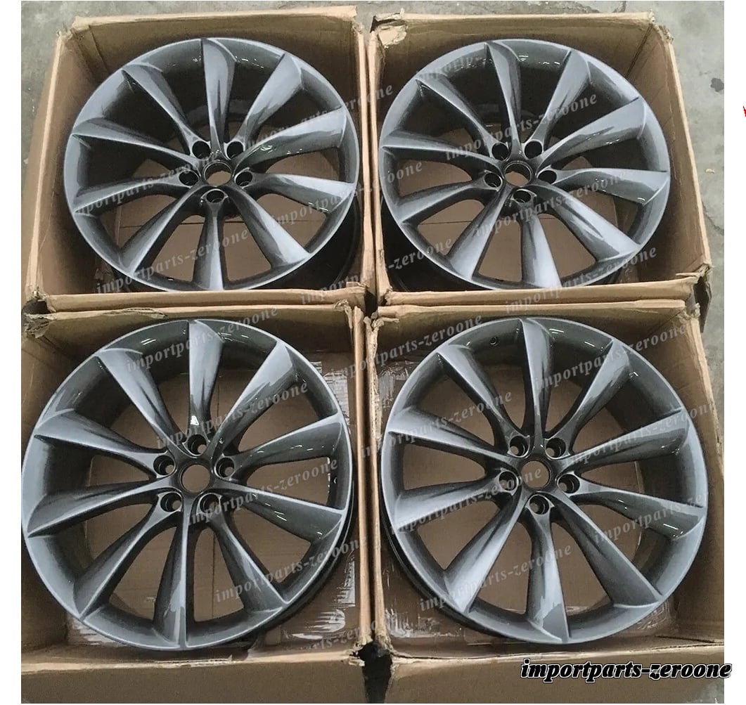 22インチ Tスタイル グレー スタッガー ホイール  テスラ モデル X 22x9 22x10 　-BRN-12600