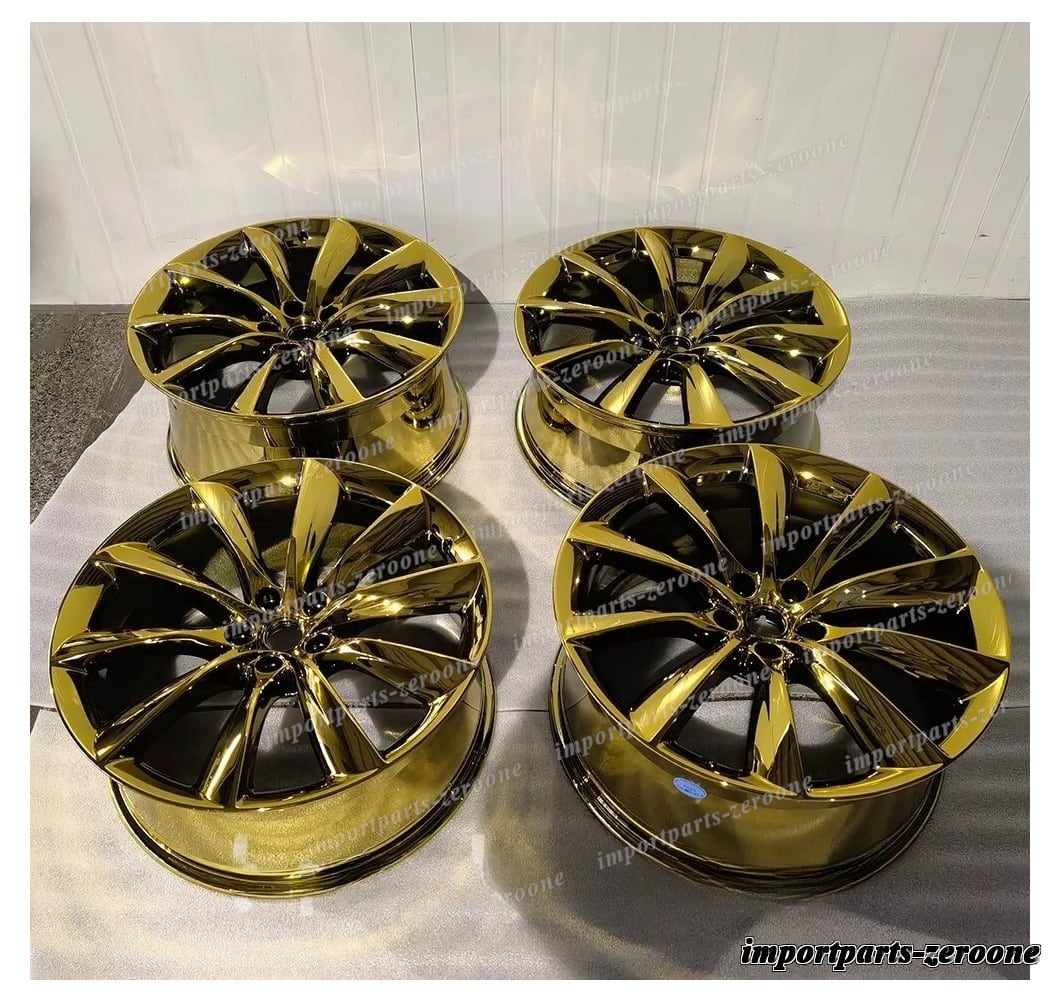 22インチ タービン スタイル クローム ゴールド スタッガー ホイール テスラ モデル X 22x9 22x10　-BRN-12721