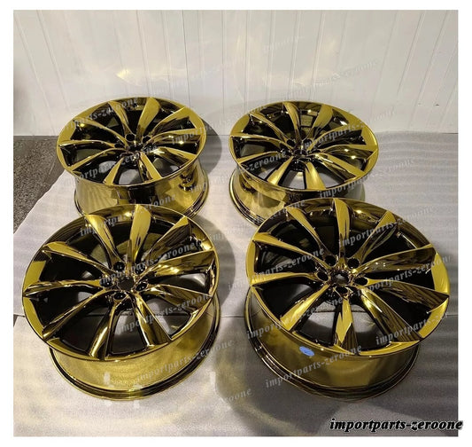 22インチ タービン スタイル クローム ゴールド スタッガー ホイール テスラ モデル X 22x9 22x10　-BRN-12721