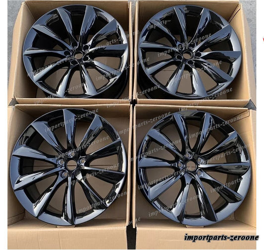 22インチ Tスタイルグロスブラックスタッガーホイール テスラ モデルx 22x9 22x10 　-BRN-12416
