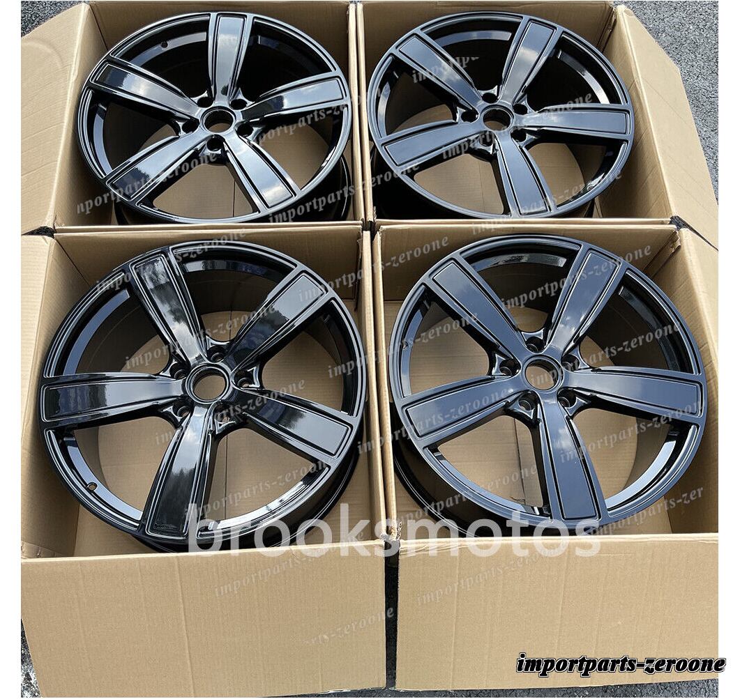 22 インチ 新品 5 スポークグロスブラックスタイルホイール ポルシェカイエン 22x10 4 個セット"　-BRN-11971