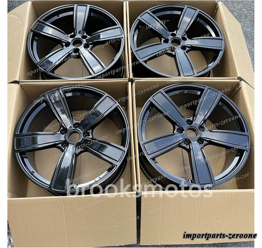22 インチ 新品 5 スポークグロスブラックスタイルホイール ポルシェカイエン 22x10 4 個セット"　-BRN-11971