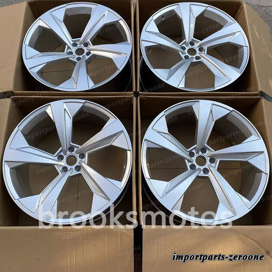 22インチ シルバー 5 スポークホイール 2016+ アウディ Q7 Q8 RS Q7 RS Q8 22x10 オフセット 20 適合 LI-1405
